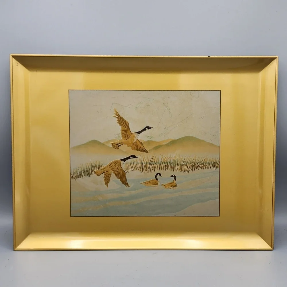 Vintage Otagiri Flying Geese Birds Laquerware Serving Tray Japan 10